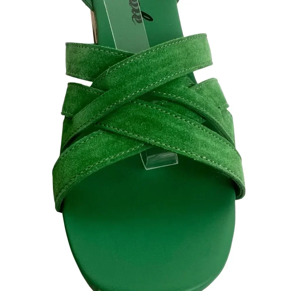 Free People Lisbon MJ Platform Sandals In Goddess Green Suede Size 39.5